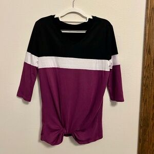 Women’s Colorblock Top, Black, White and Purple, Size Small